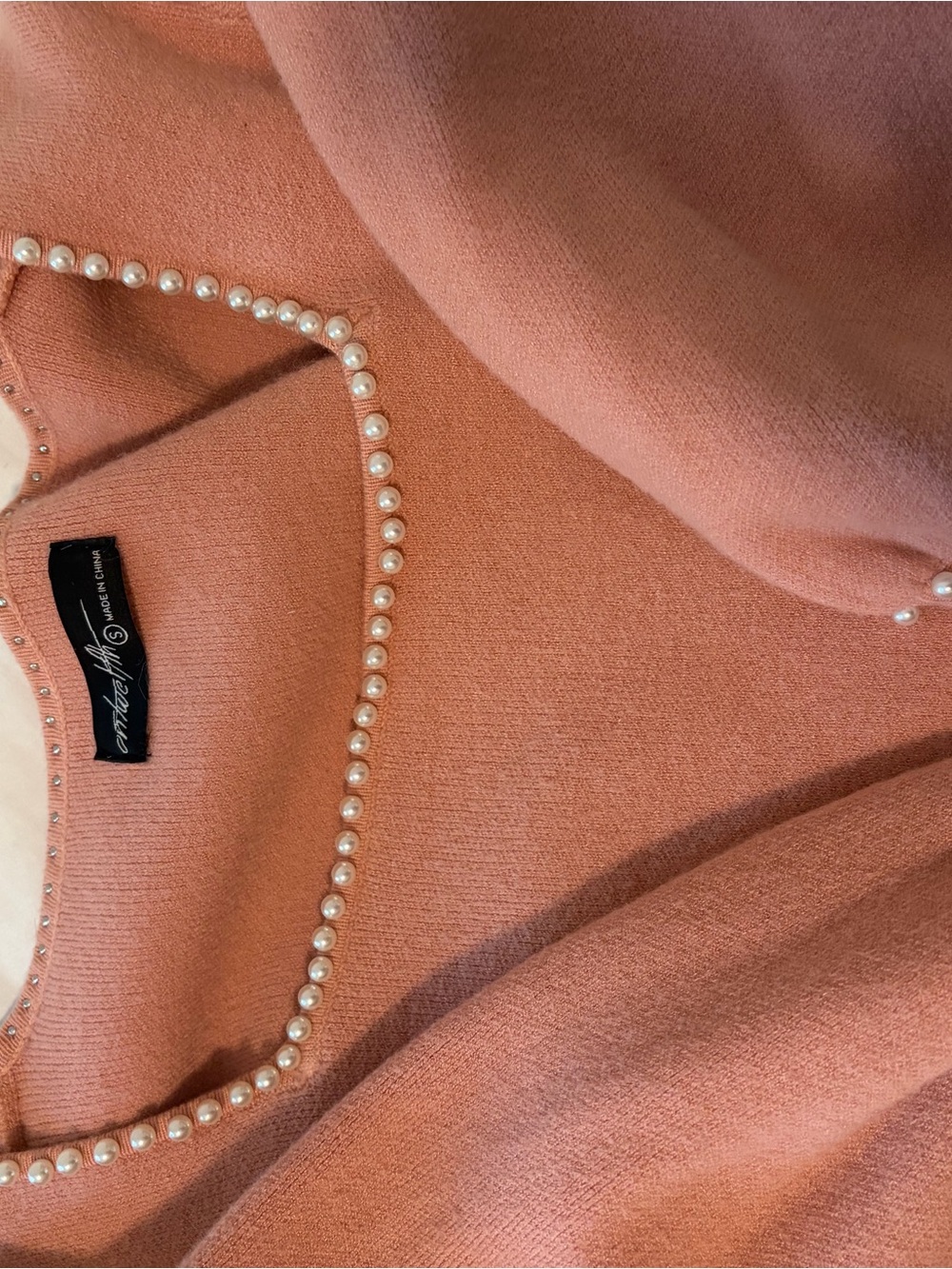 Pink Pearl-Trim Women's Sweater